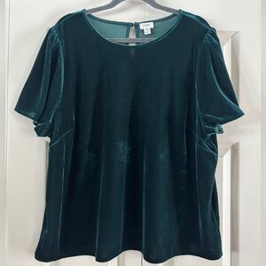 J. Crew Blouse Women’s Size 2X Green Velvet Short Sleeve Keyhole Back Top